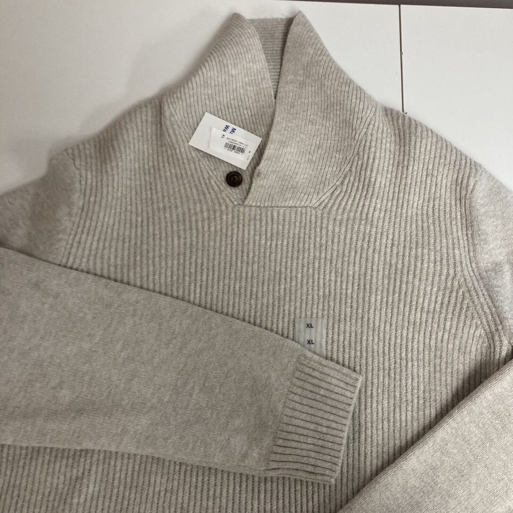 NEW Old Navy Men‎ Sweater XL Mock Neck Waffle Knit Gray Loop Button Stretch NWT